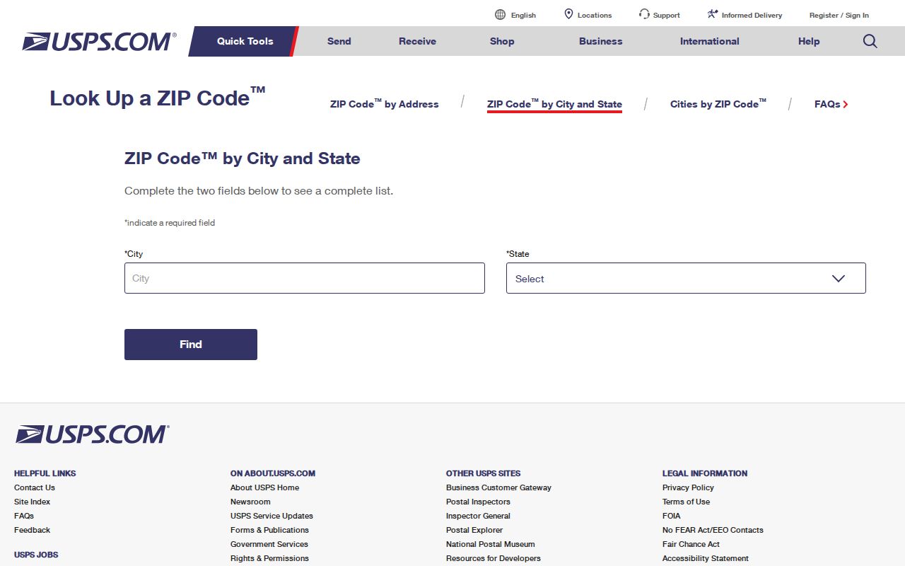 USPS city and state ZIP lookup used to verify Saint John Indiana postal codes